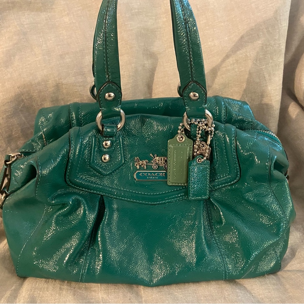 COACH Madison Satchel Patent Leather green 14322 RARE